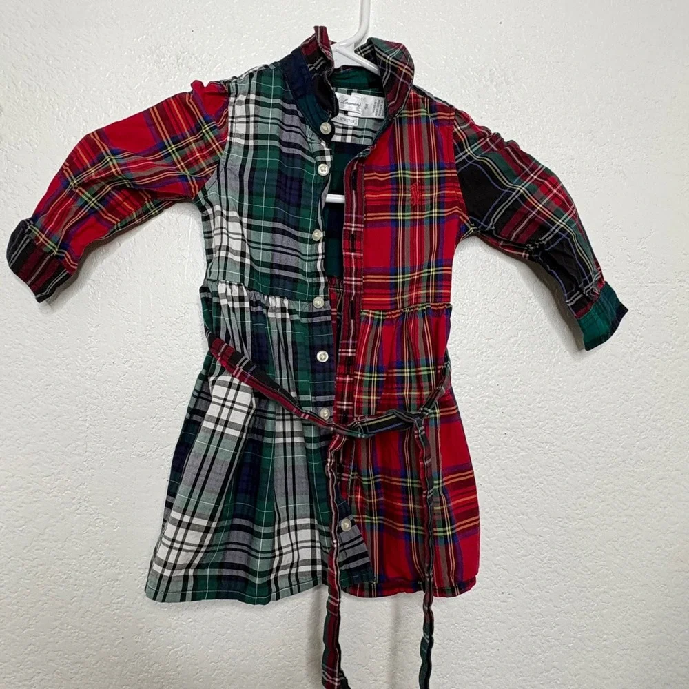 Ralph Lauren Baby Girls Patchwork Plaid Button Front Shirtdress Multi Color 9M